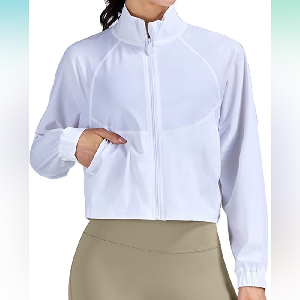 Cropped zip up athletic jacket